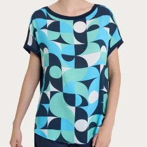 Maglietta con geometric pattern in Misto Viscosa - Fant. Pool Blue