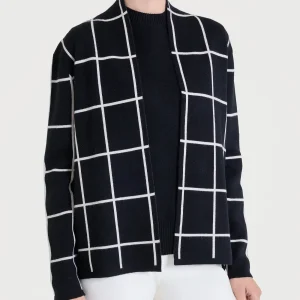 Cardigan aperto con fantasia check in Super Soft - Fant.Nero