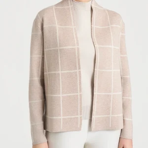 Cardigan aperto con fantasia check in Super Soft - Fant.Cammello Mel.