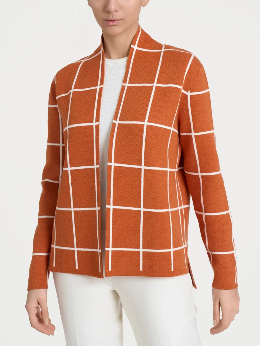 Cardigan aperto con fantasia check in Super Soft - Fant. Rust