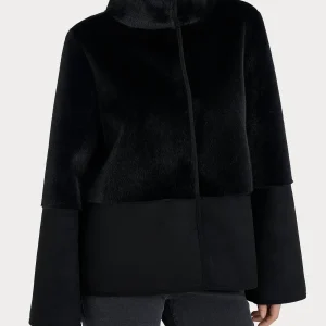 Giacca corta con collo alto double-face in Vegan Shearling  - Nero