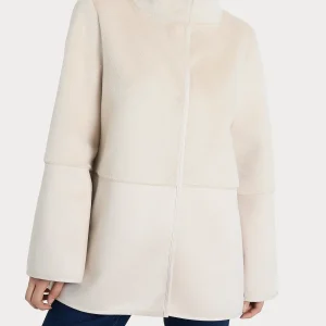 Giacca lunga con collo alto double-face in Vegan Shearling  - Champignon