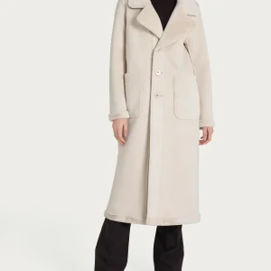 Cappotto lungo con revers double-face in Vegan Shearling - Champignon