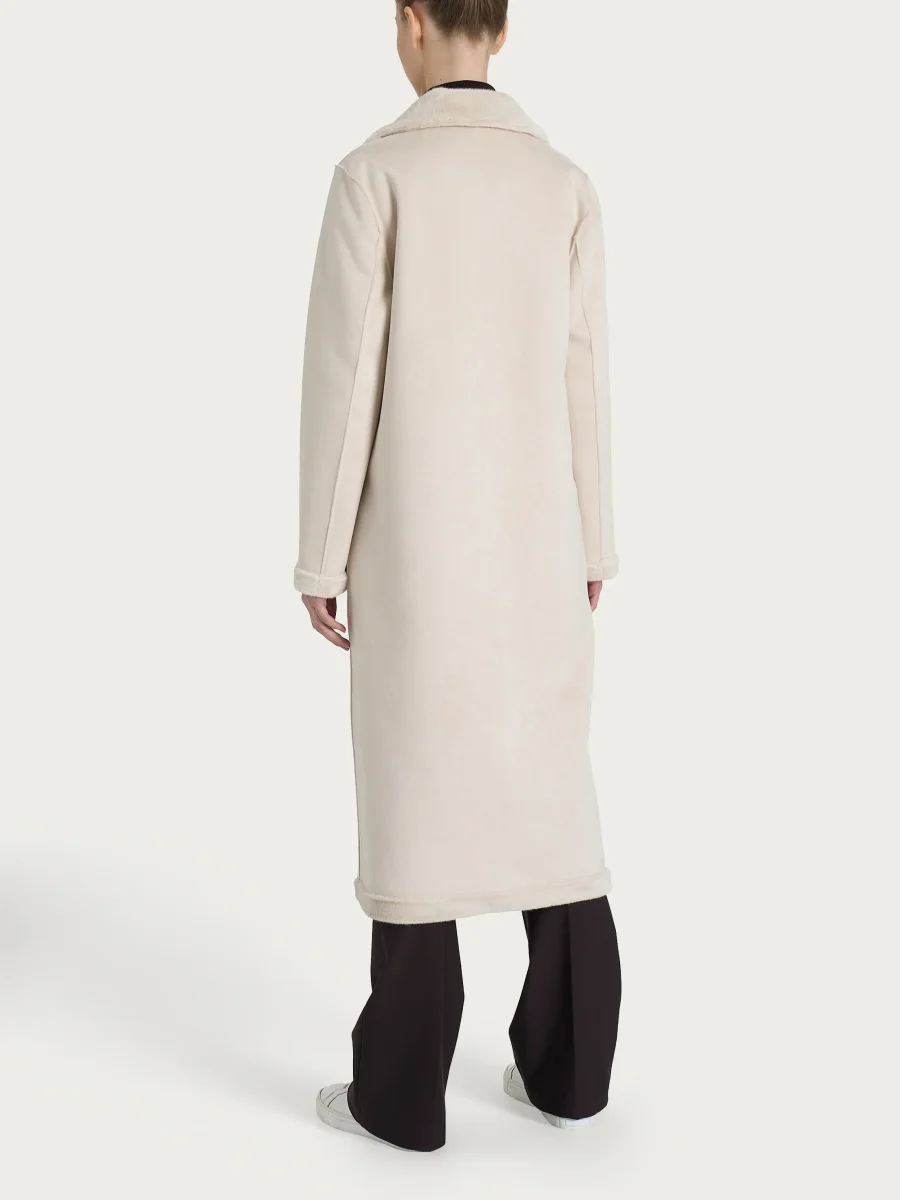 Cappotto lungo con revers double-face in Vegan Shearling - Champignon - immagine 6