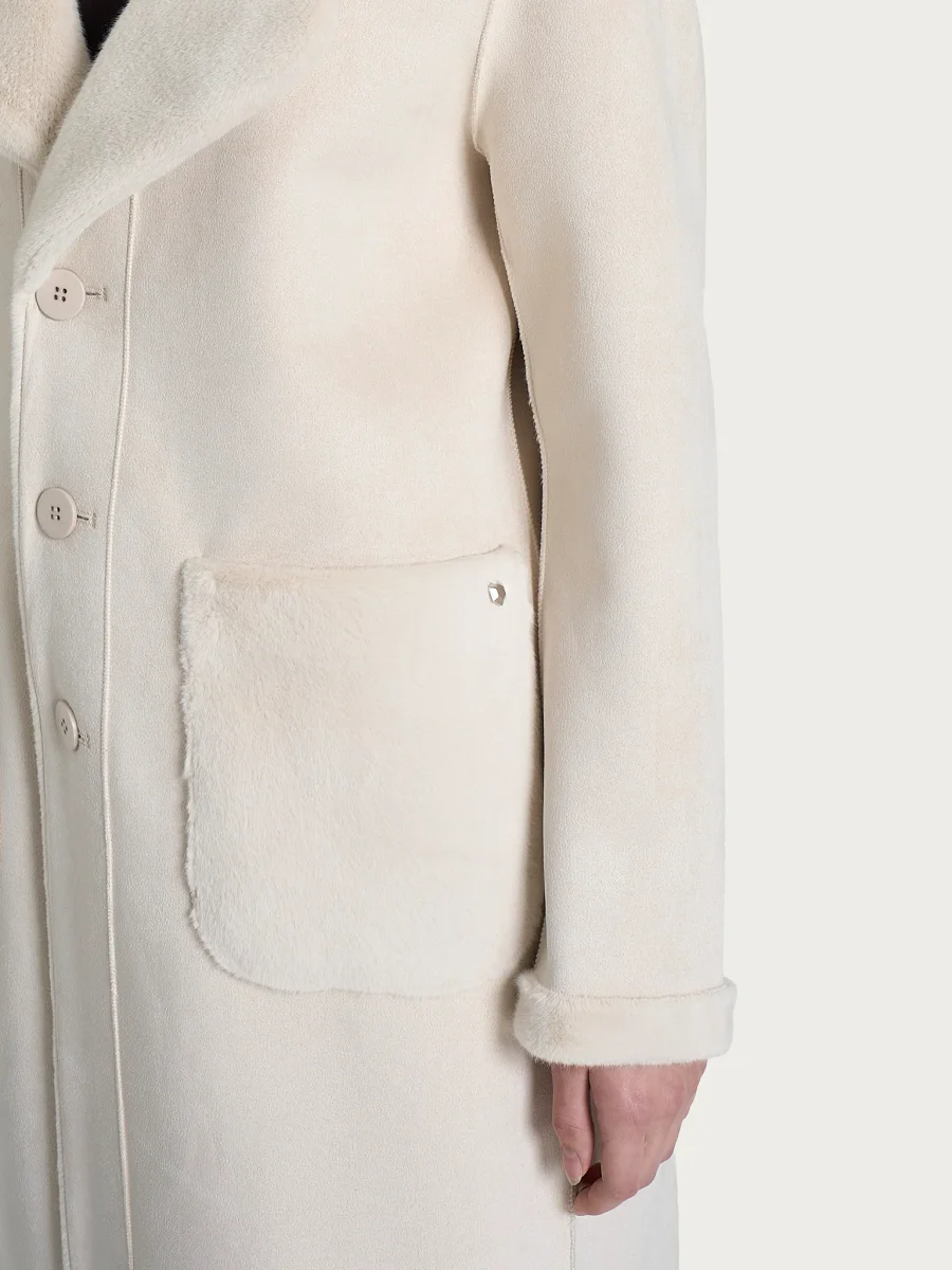 Cappotto lungo con revers double-face in Vegan Shearling - Champignon - immagine 9