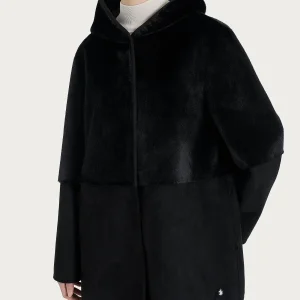Giacca con cappuccio double-face in Vegan Shearling  - Nero