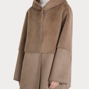 Giacca con cappuccio double-face in Vegan Shearling  - Pine Bark