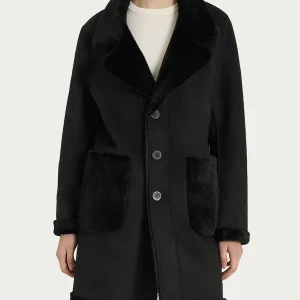 Cappotto corto con revers double-face in Vegan Shearling - Nero