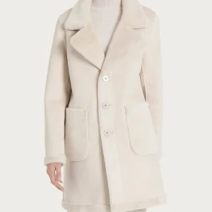 Cappotto corto con revers double-face in Vegan Shearling - Champignon