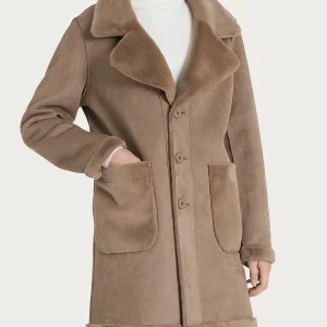 Cappotto corto con revers double-face in Vegan Shearling - Pine Bark