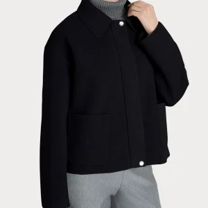 Giacca con collo camicia in Vegan Wool - Nero