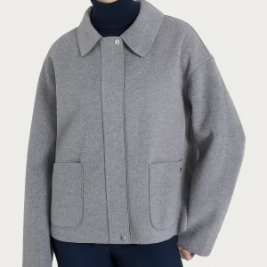 Giacca con collo camicia in Vegan Wool - Grigio Mel.