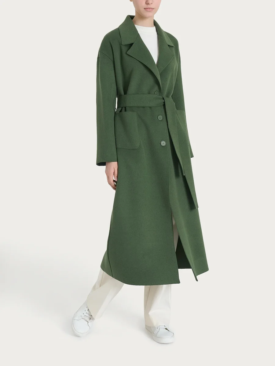 Cappotto lungo in Vegan Wool - Bronze Green