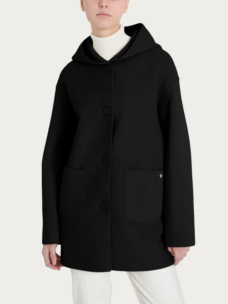 Giaccone con cappuccio in Vegan Wool - Nero - immagine 2