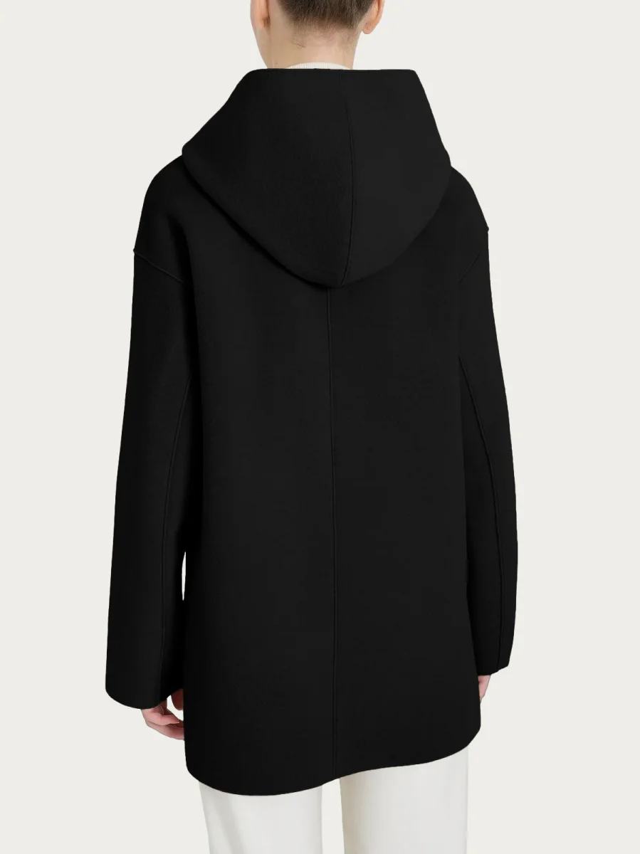 Giaccone con cappuccio in Vegan Wool - Nero - immagine 3