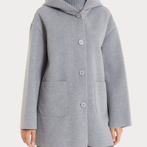 Giaccone con cappuccio in Vegan Wool - Grigio Mel.