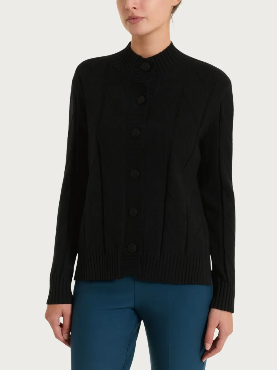 Cardigan aperto con punto spiga in Super Soft - Nero