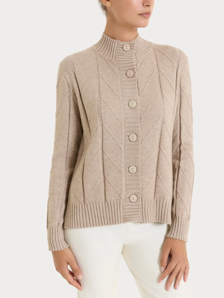 Cardigan aperto con punto spiga in Super Soft - Cammello Mel. - immagine 2
