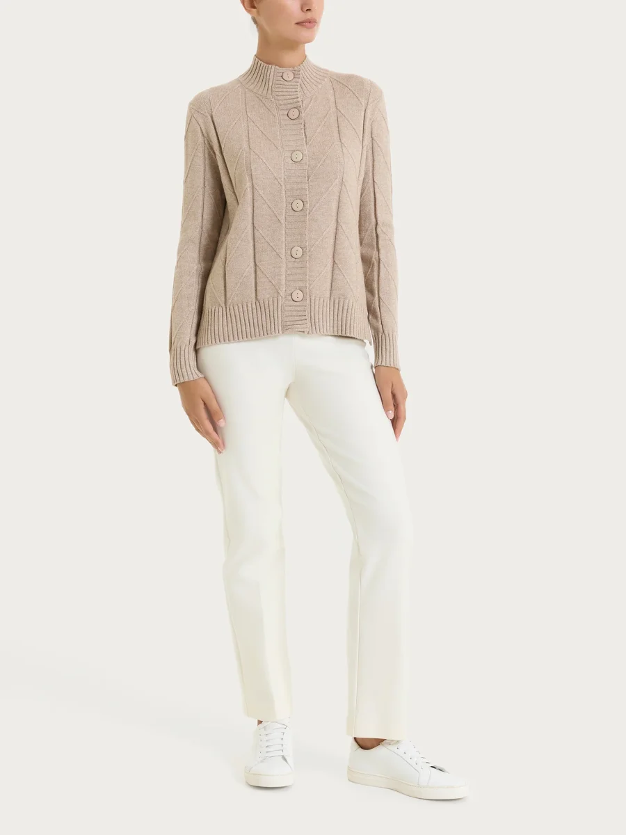 Cardigan aperto con punto spiga in Super Soft - Cammello Mel. - immagine 5