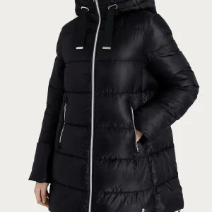 Piumino lungo con cappuccio in Vegan Down - Nero