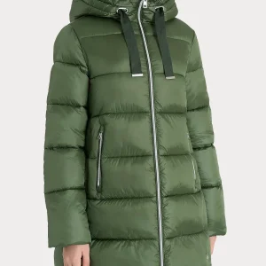 Piumino lungo con cappuccio in Vegan Down - Bronze Green