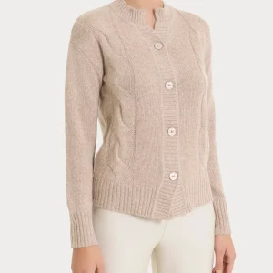 Cardigan corto con trecce laterali in Natural Soft - Zenzero Mel.
