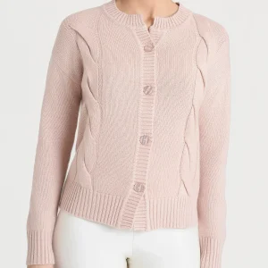 Cardigan corto con trecce laterali in Natural Soft - Cameo Rose