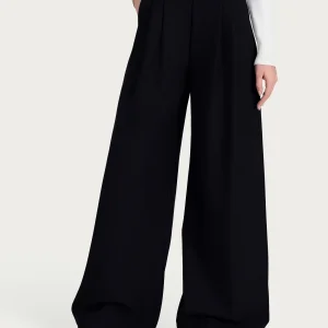 Pantalone a palazzo con tasche e pinces in Flannel Twill - Nero