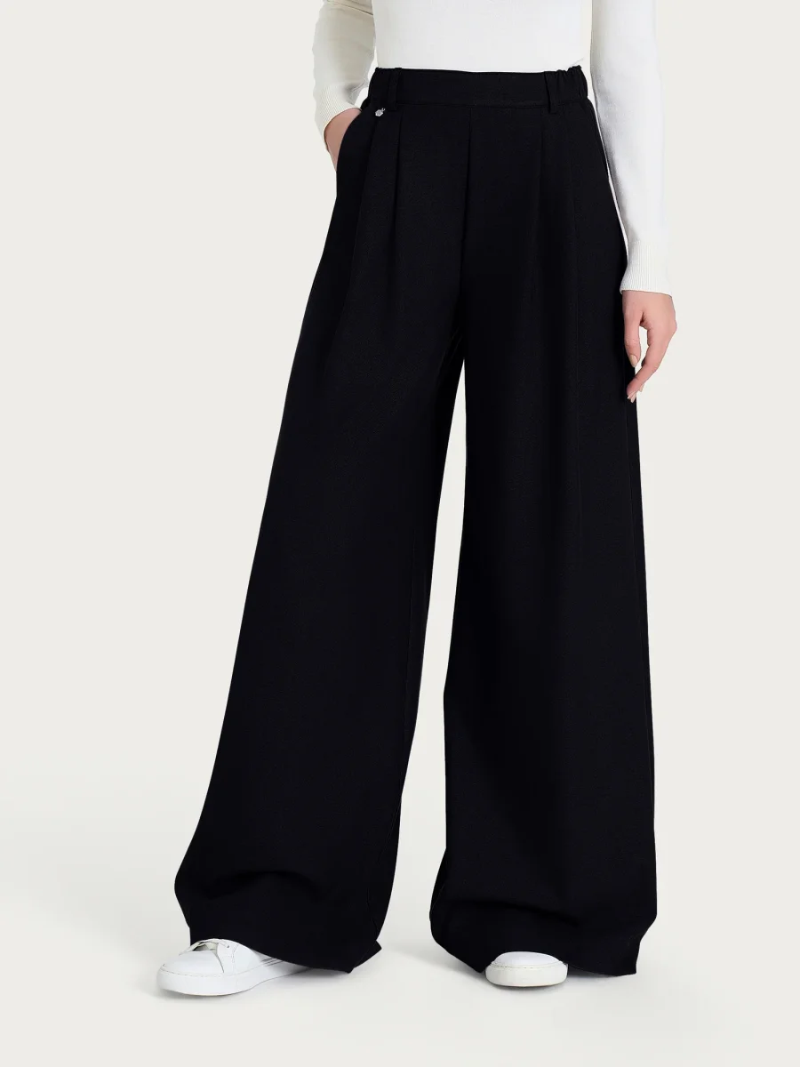 Pantalone a palazzo con tasche e pinces in Flannel Twill - Nero - immagine 2