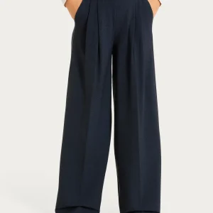 Pantalone a palazzo con tasche e pinces in Flannel Twill - Bleu Mel.