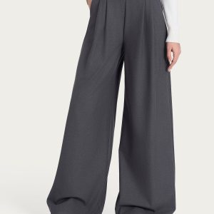 Pantalone a palazzo con tasche e pinces in Flannel Twill - Ardesia Mel.