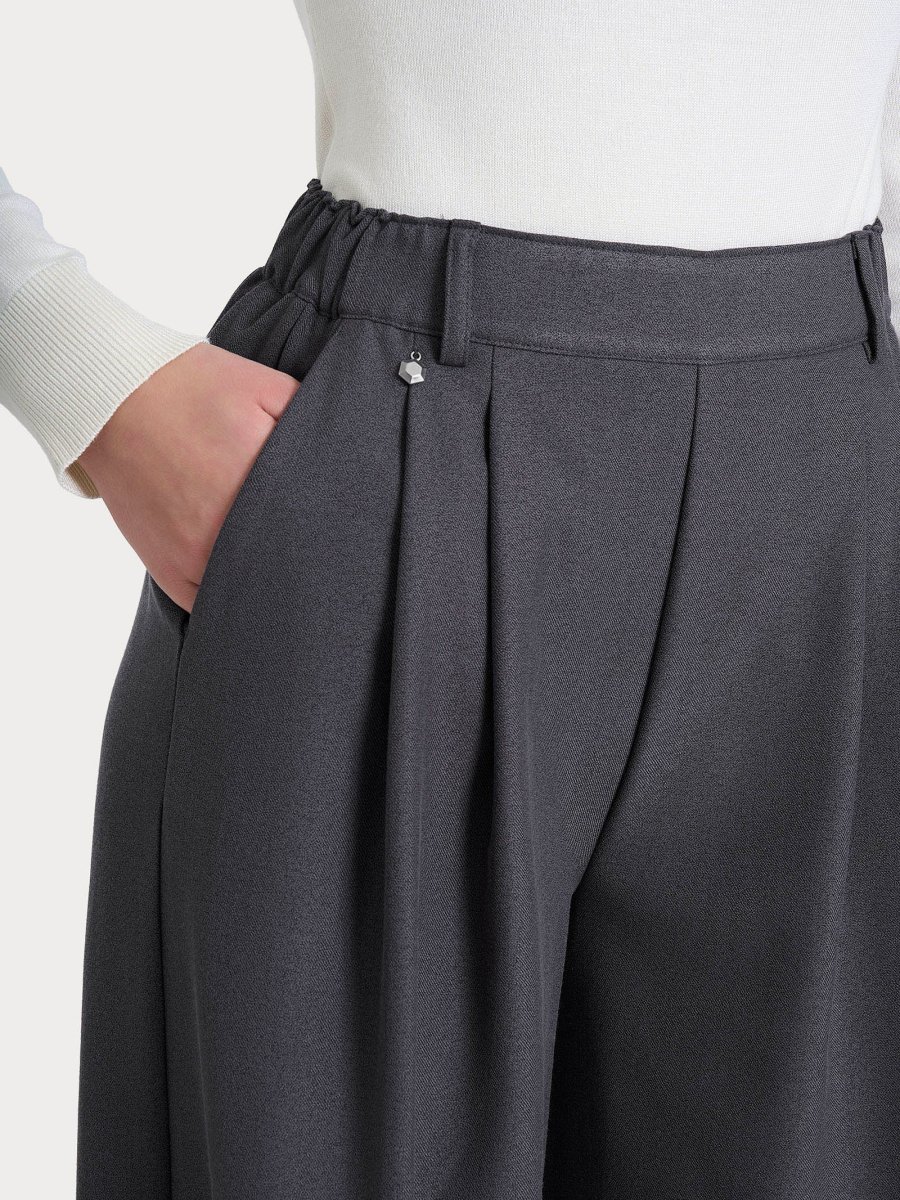 Pantalone a palazzo con tasche e pinces in Flannel Twill - Ardesia Mel. - immagine 4