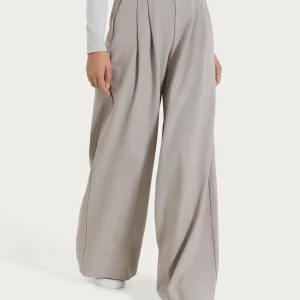 Pantalone a palazzo con tasche e pinces in Flannel Twill - Nude