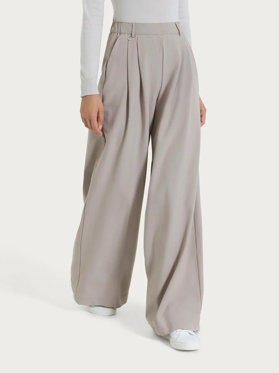 Pantalone a palazzo con tasche e pinces in Flannel Twill - Nude - immagine 2