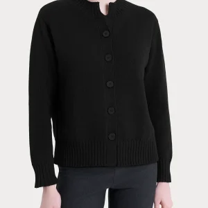 Cardigan corto con bottoni in Winter Cotton  - Nero Mel.