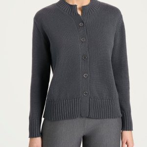 Cardigan corto con bottoni in Winter Cotton  - Ardesia Mel.