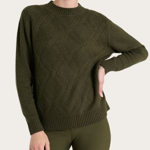 Maglia girocollo con trecce in Natural Soft - Dark Olive