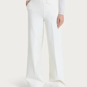 Pantalone a palazzo con taschino in Compact - Avorio