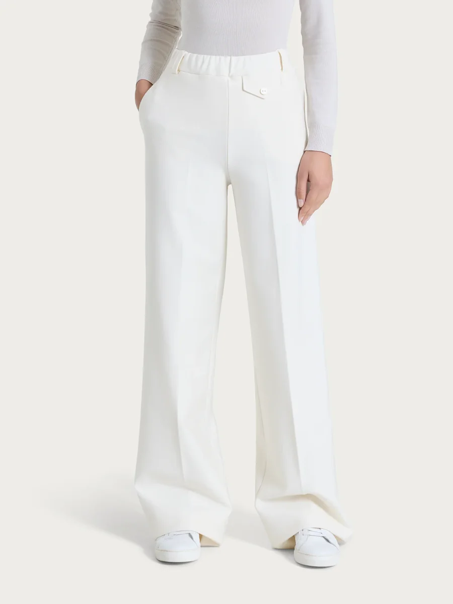 Pantalone a palazzo con taschino in Compact - Avorio - immagine 2