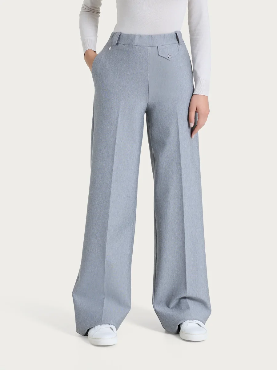 Pantalone a palazzo con taschino in Compact - Grigio Mel. - immagine 2