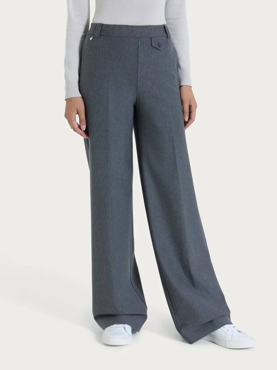 Pantalone a palazzo con taschino in Compact - Ardesia Mel. - immagine 2