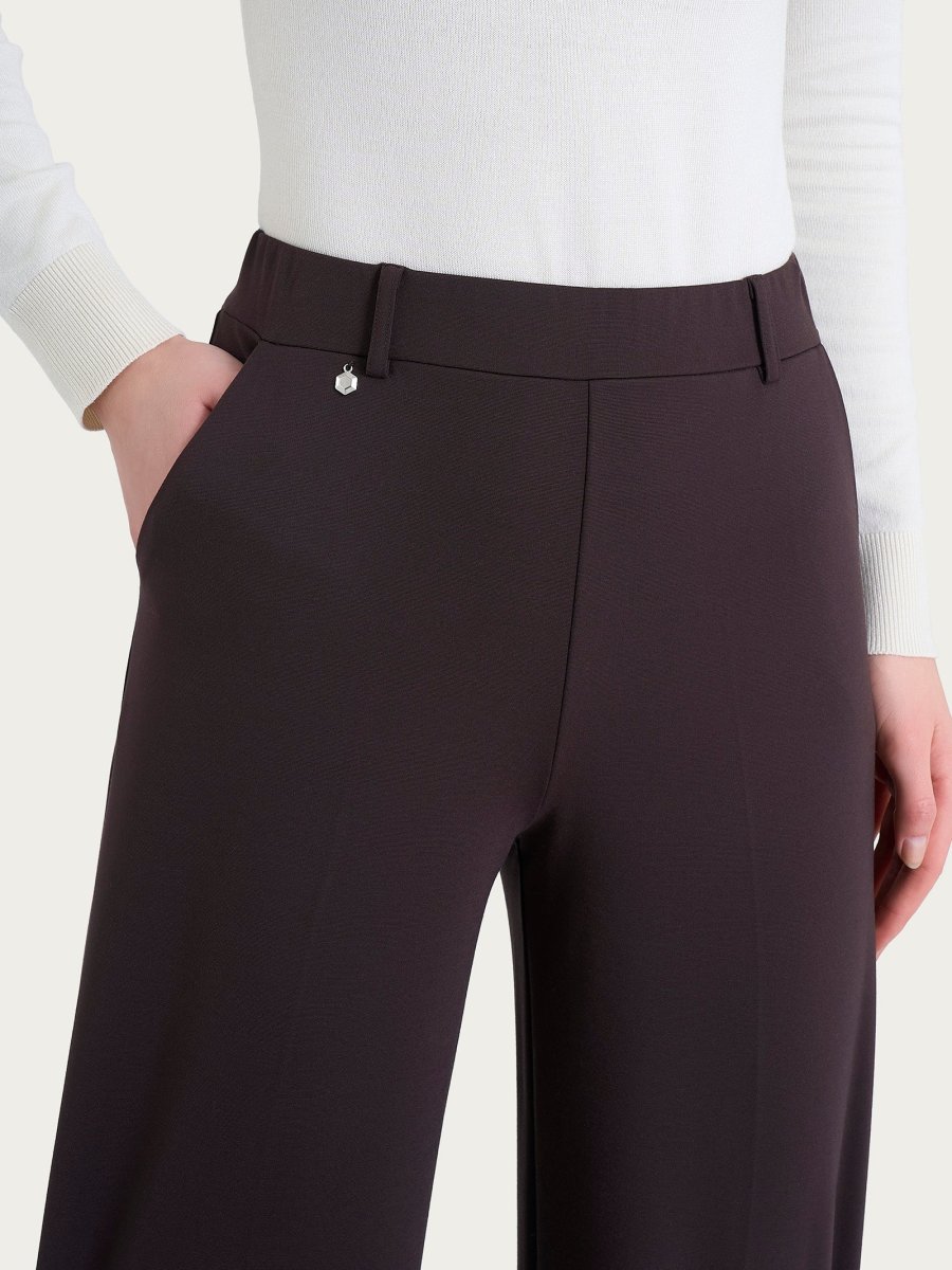 Pantalone a palazzo con tasche in Cashmere Compact - Chocolate Torte - immagine 4