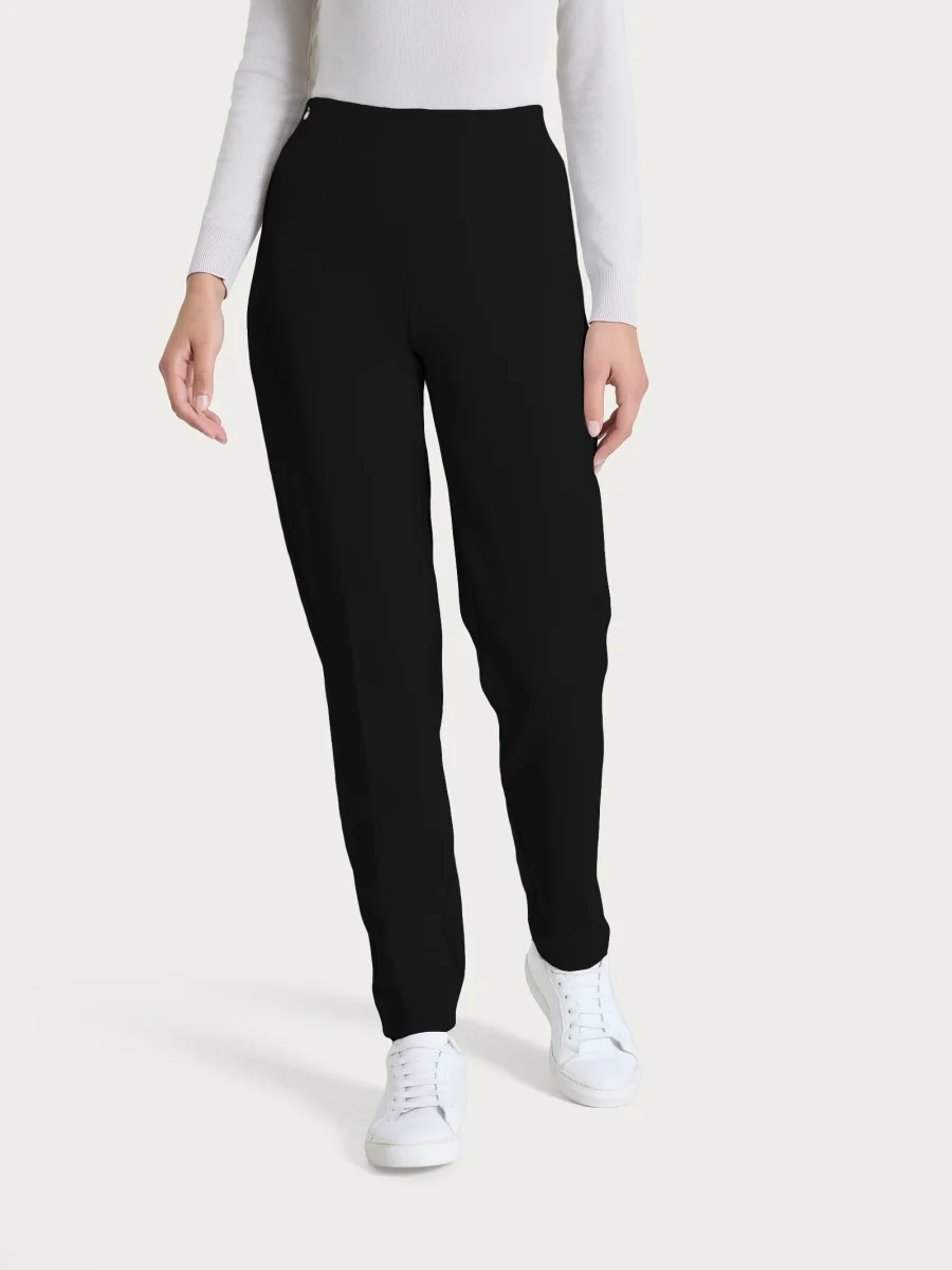 Pantalone a sigaretta con risvolto in Cashmere Compact - Nero - immagine 2