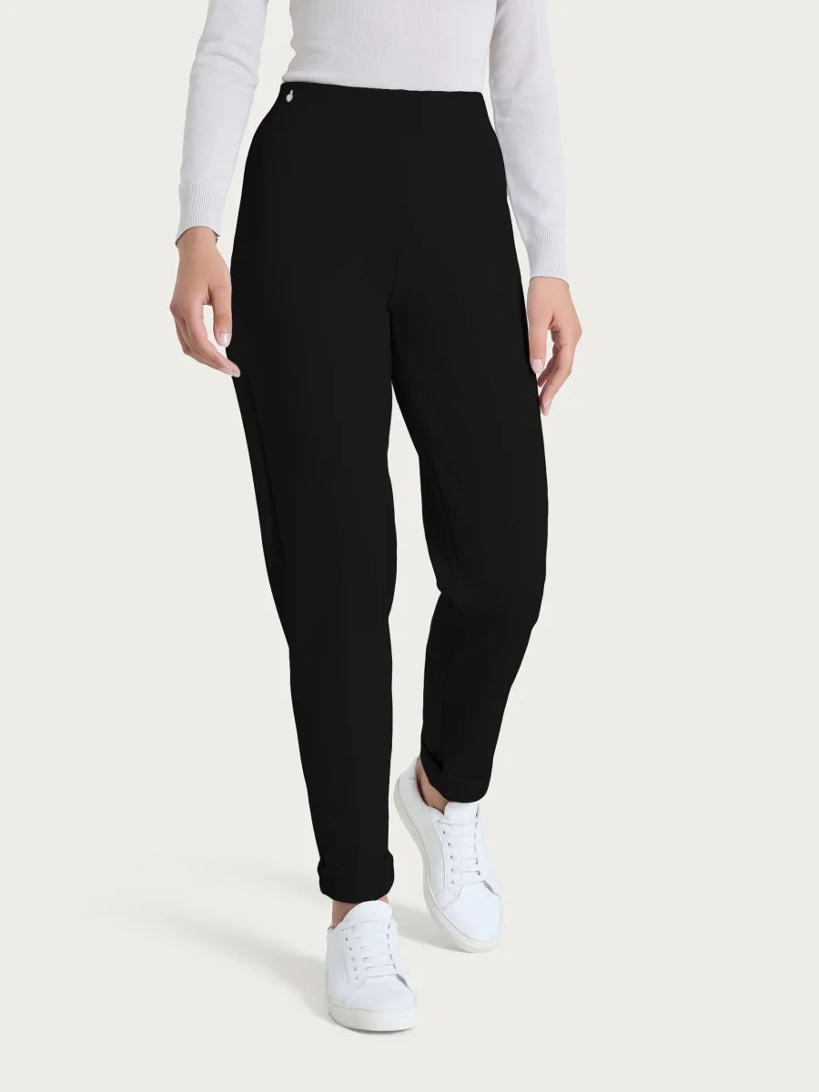 Pantalone a sigaretta con risvolto in Cashmere Compact - Nero - immagine 3