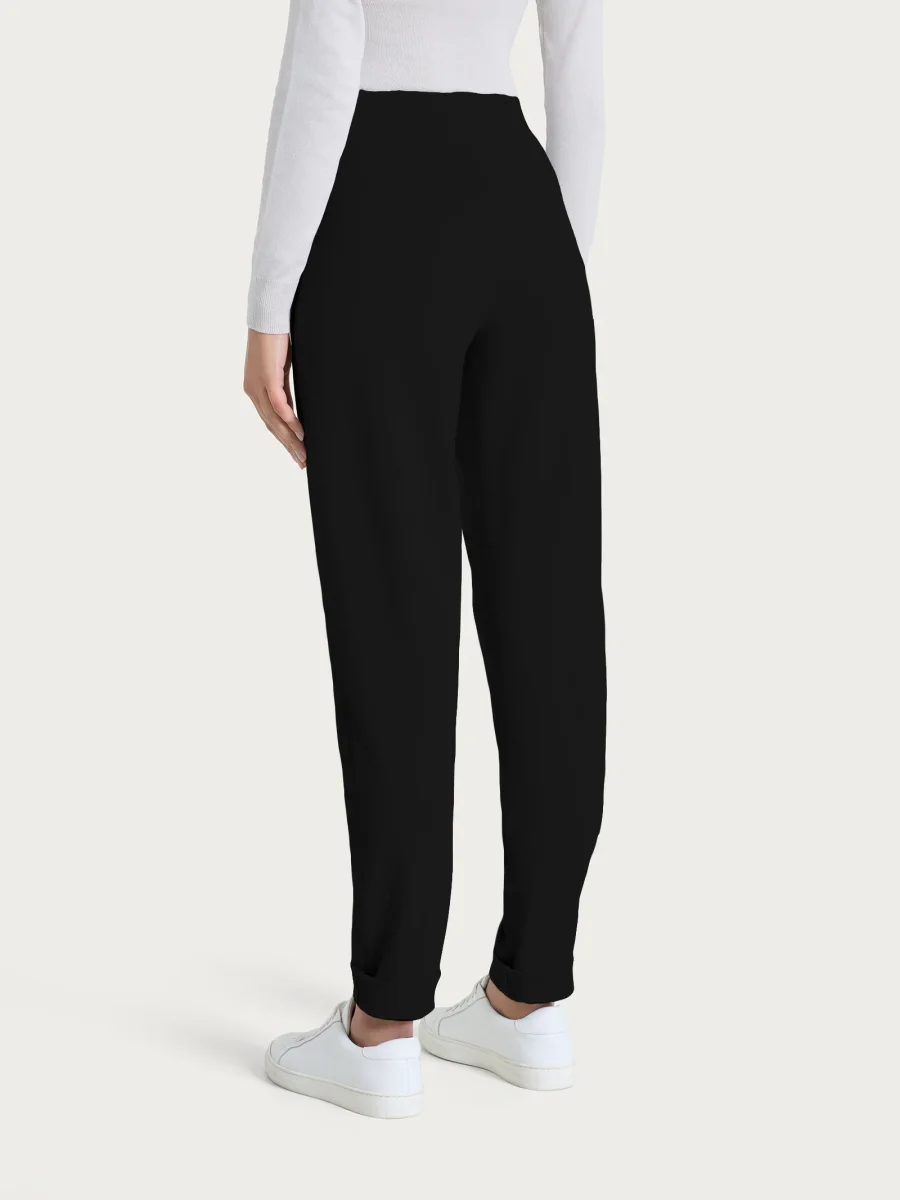 Pantalone a sigaretta con risvolto in Cashmere Compact - Nero - immagine 5