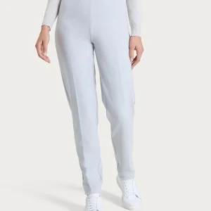 Pantalone a sigaretta con risvolto in Cashmere Compact - Ghiaia Mel.