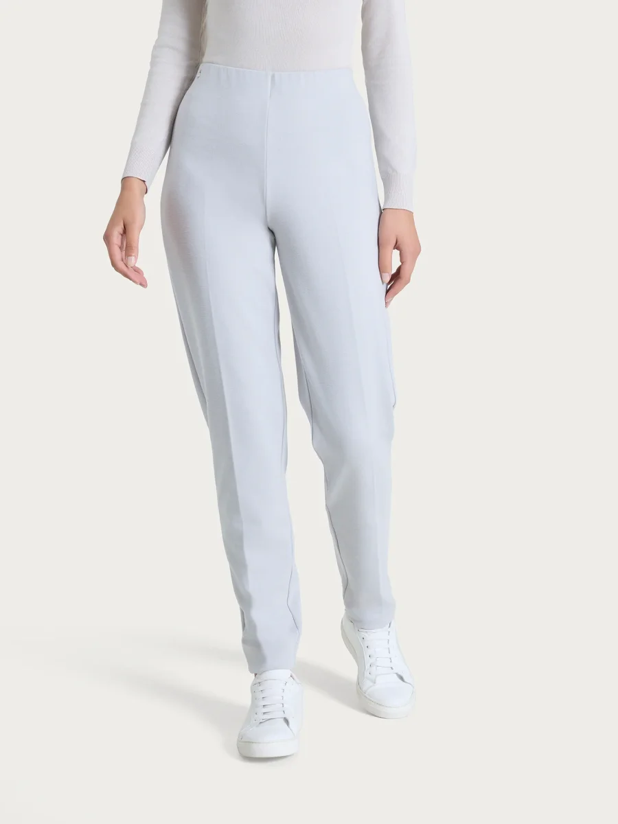 Pantalone a sigaretta con risvolto in Cashmere Compact - Ghiaia Mel.