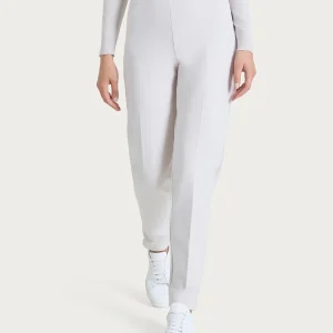 Pantalone a sigaretta con risvolto in Cashmere Compact - Champignon