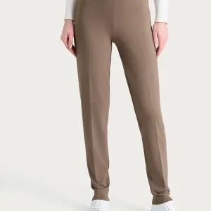 Pantalone a sigaretta con risvolto in Cashmere Compact - Pine Bark