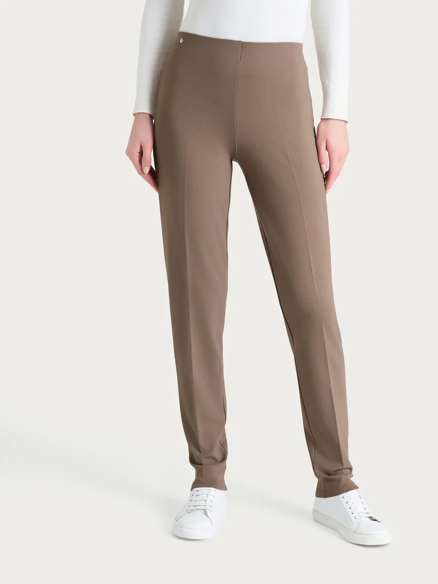 Pantalone a sigaretta con risvolto in Cashmere Compact - Pine Bark - immagine 2
